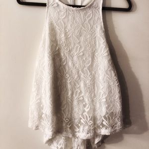 White Lace Tank Top with High Low Hemline